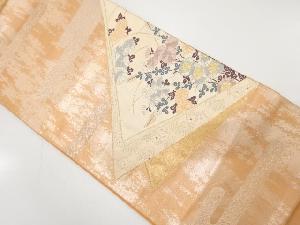 ヱ霞に菊・萩模様織り出し　袋帯